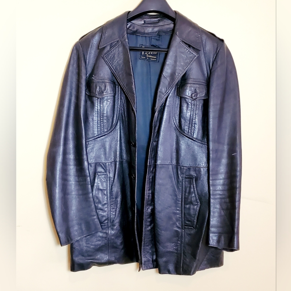Vintage Reed Sportswear Men's Black Leather Jacket Size 48 Made In Turkey